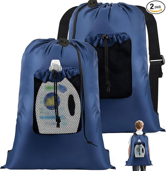 2-Pack Backpack Laundry Bags, Heavy Duty Laundry Bag Backpacks with Adjustable Shoulder Straps, Door Hanging Washing Bag, Laundry Hamper Lining for College Dorm, Travel, Laundromat-CasaMuseHome