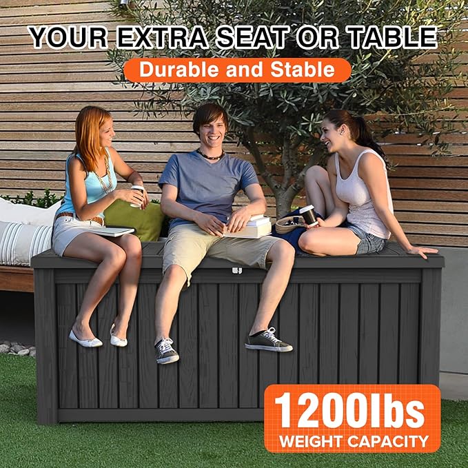 150 Gallon Deck Box Large Outdoor Storage for Patio Furniture,Outdoor Cushions,Garden Tools and Pool Supplies,Waterproof,Resin,Lockable(Black)-CasaMuseHome