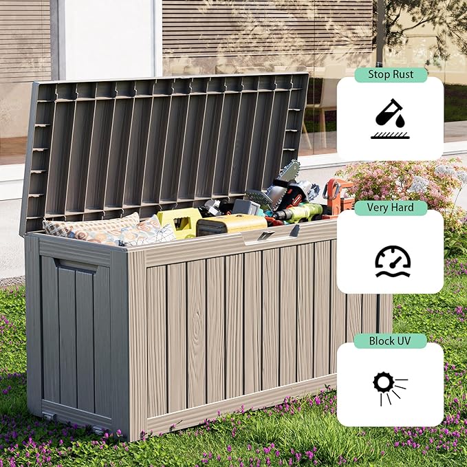 75 Gallon Resin Deck Box, Lockable Outdoor Storage Box for Patio Cushions Storage Furniture,Garden Tools, Pool Supplies, Weatherproof and UV Resistant (Grey)-CasaMuseHome