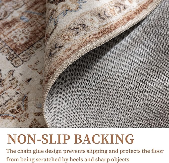 5'x7' Area Rug - Vintage Persian Medallion Design Low-Pile Faux Wool Rug, Non-Slip Backing, Machine Washable, for Living Room, Dining Room, Bedroom (Brick Red)-CasaMuseHome