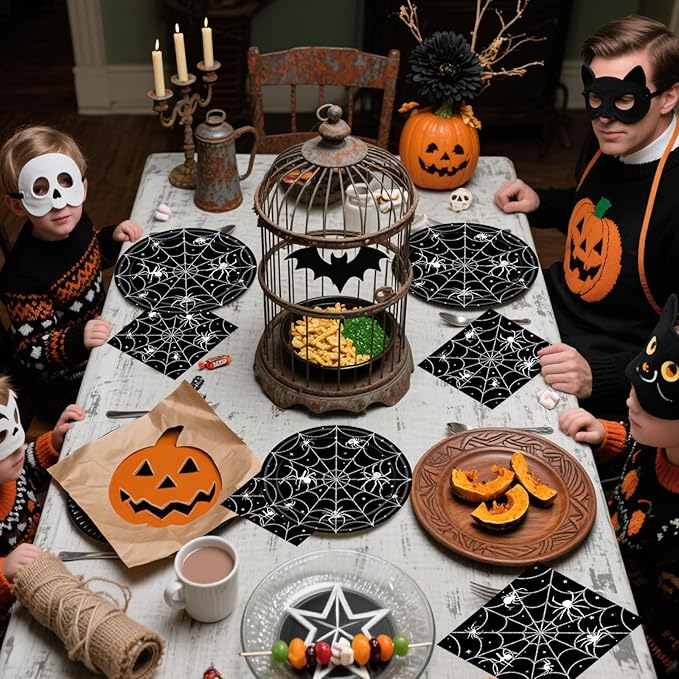 40Pcs Halloween Paper Plates and Napkins Party Supplies, Spider Web Plates Napkins Disposable Dinnerware Set for Spooky Halloween Party Decorations-CasaMuseHome