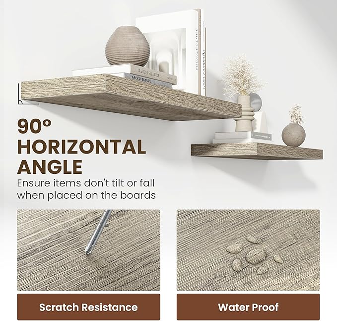 36 Inch Floating Shelves, 12 Inch Deep Floating Shelves for Wall, Floating Shelf with Invisible Brackets, Deep Shelves for Bathroom, Bedroom, Living Room, 2 Pack, Vintage Gray Oak-CasaMuseHome