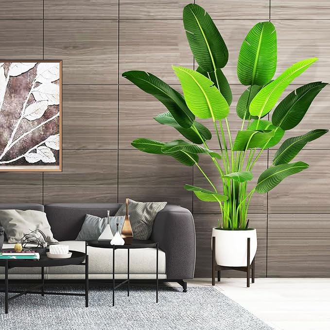 7.2ft Artificial Silk Bird of Paradise Palm Tree (85in) with 17 Trunks Faux Tree and Plastic Nursery Pot, Fake Plant for Office House Farmhouse Living Room Home Decor (Indoor/Outdoor)-CasaMuseHome