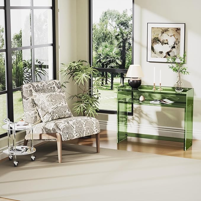 Acrylic Console Table, Entryway Table with Storage Shelves (Green)-CasaMuseHome