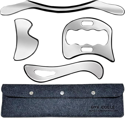 4 in 1 Stainless Steel Muscle Scraper Tools Set,Gua Sha Massage Scraper Scraping Tool Physical Therapy (4PCS Set)-CasaMuseHome