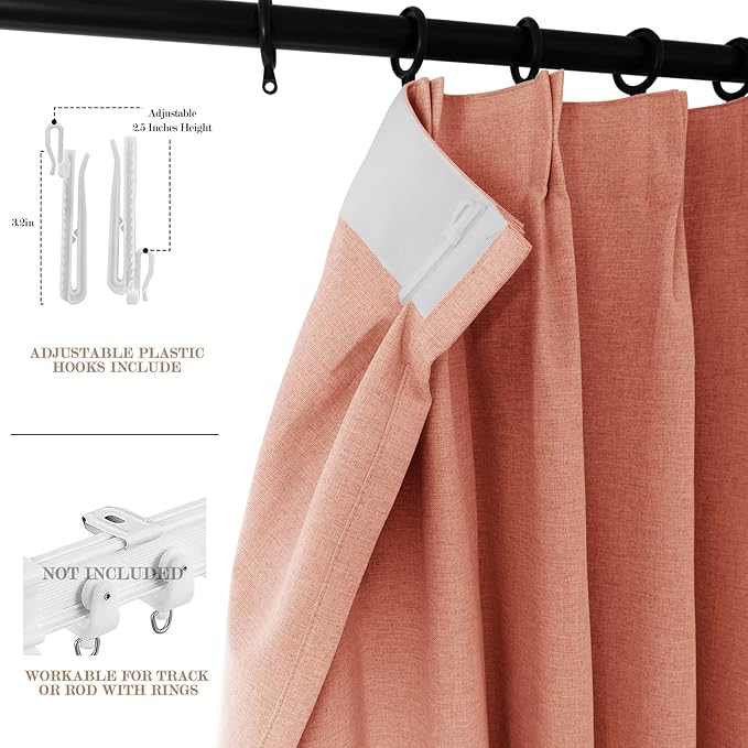 100% Blackout Linen Textured Drapes for Bedroom Pinch Pleated Curtains for Track System Portable Drapery for Sliding Glass Door/Storage/Space Room Divider, 70" Wx84 L, 1 PC, Orange-CasaMuseHome