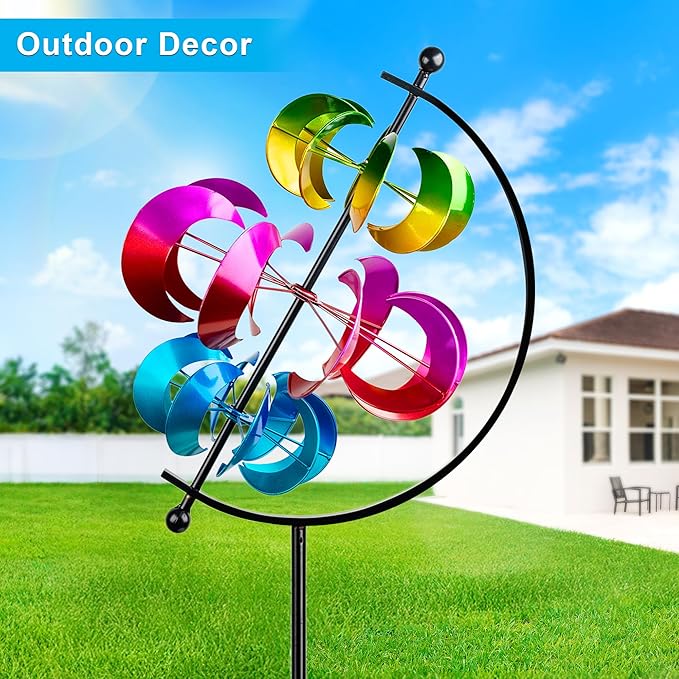 62.9" Large Wind Spinner Outdoor Decor, Garden Art with Metal Stake, Resistant for Yard, Patio and Lawn-CasaMuseHome