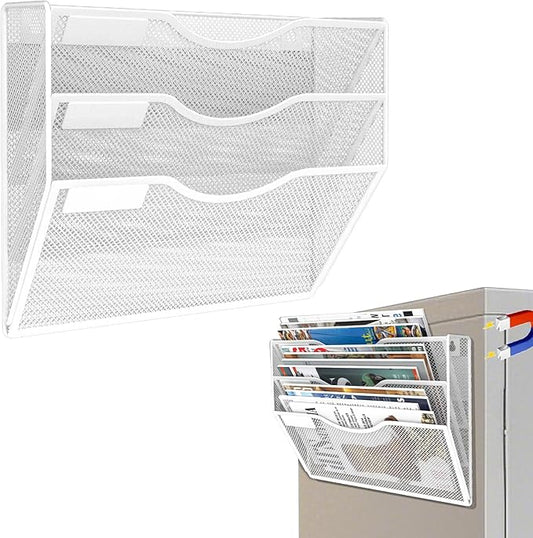 3-Tier Magnetic File Holder, No Drilling Installation File Cabinet Organizer, White Magnetic File Organizer, Magazine Rack, Magnetic Paper Holder for Refrigerator, File Cabinets,White-CasaMuseHome
