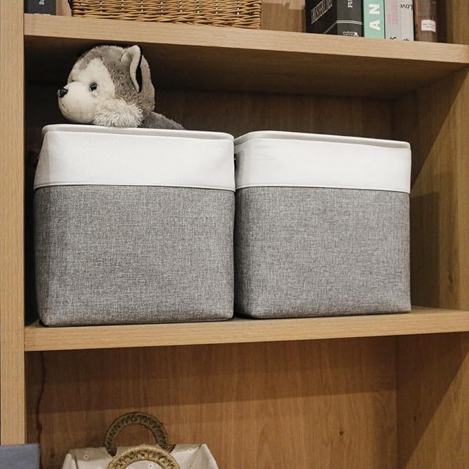 13x13 Cube Storage Bins, Collapsible Fabric Storage Box, 4 Pack Closet Baskets with Handles for Organizing, Shelf, Toys, Clothes, Home, Office, Nursery (Grey&White)-CasaMuseHome