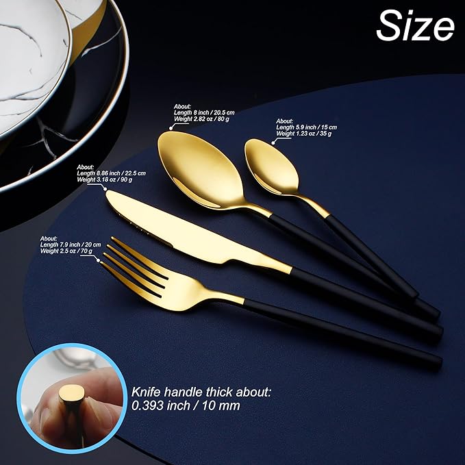 24 Piece Silverware Set For 6 Gold & Matte Black Handle Heavy duty 18/10 Stainless Steel Flatware Set Modern Design Knife/Fork/Spoon Mirror Polished Dishwasher Safe Cutlery Set with Gifts-CasaMuseHome