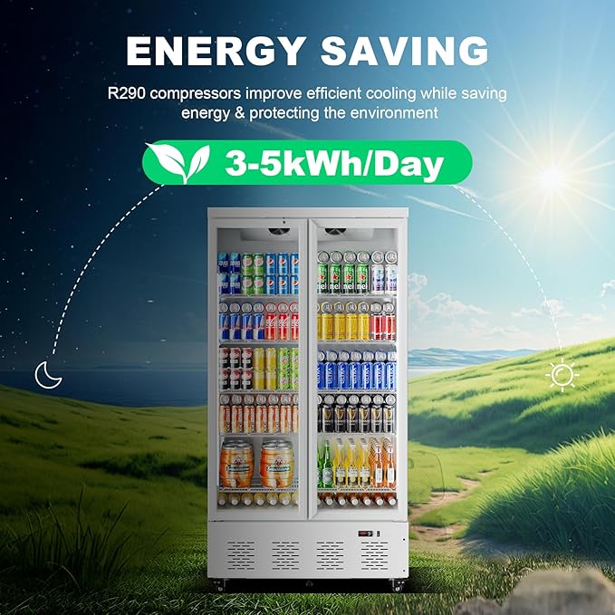 30.5 Cu.ft. Commercial Refrigerators 2 Glass Door Commercial Beverage Refrigerators Upright Display Cooler with Soft LED Light and 10 Adjustable Shelves for Restaurant Grocery Stores Home-CasaMuseHome