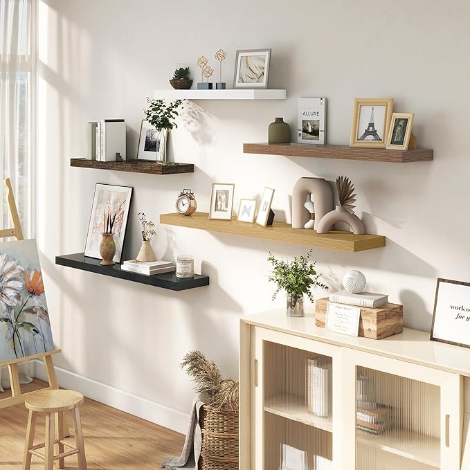 36 Inches Floating Shelves for Wall, 9.3" Deep Long Floating Shelves Set of 2, Large Display & Storage Shelf, Wall Shelf for Bathroom Bedroom Living Room Kitchen Office, White-CasaMuseHome