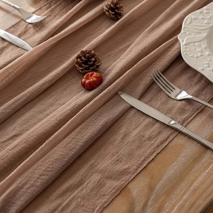 6pcs Nude Gauze Rustic Cheesecloth Table Runner 120 Inch 10 FT for Wedding Baby Shower Bridal Shower Birthday Engagement Garden Outdoor Party Long Sheer Boho Decorations-CasaMuseHome