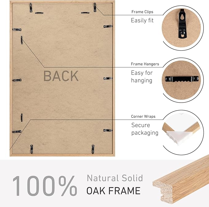20x30 Poster Frame Natural Solid Oak Photo Frames with 16x24 Removable Mat Wall Hanging Large Handcrafted Frame with HD Plexiglass Wall and Tabletop Display Large Picture Frame-CasaMuseHome