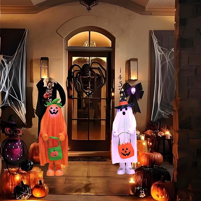 37" Front Porch Light up Halloween Ghost Figure Décor, Kit Standing Trick or Treat Indoor and Outdoor Decorations-Start-CasaMuseHome