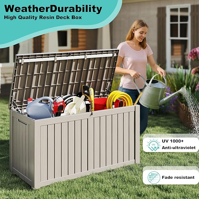 150Gal Outdoor Deck Box Waterproof, Lager Patio Storage Box Indoor and Outdoor Use, Lockable Resin Storage Bin for Patio Furniture Cushions Garden Tools, Package Delivery,UV Resistant-Grey-CasaMuseHome