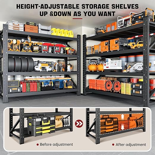 3000LBS Storage Shelves,48" W Garage Shelving Heavy Duty Metal Adjustable Garage Shelves, Shelving Units Industrial Shelving for Warehouse,48" W x 24" D x 69" H,Black-CasaMuseHome