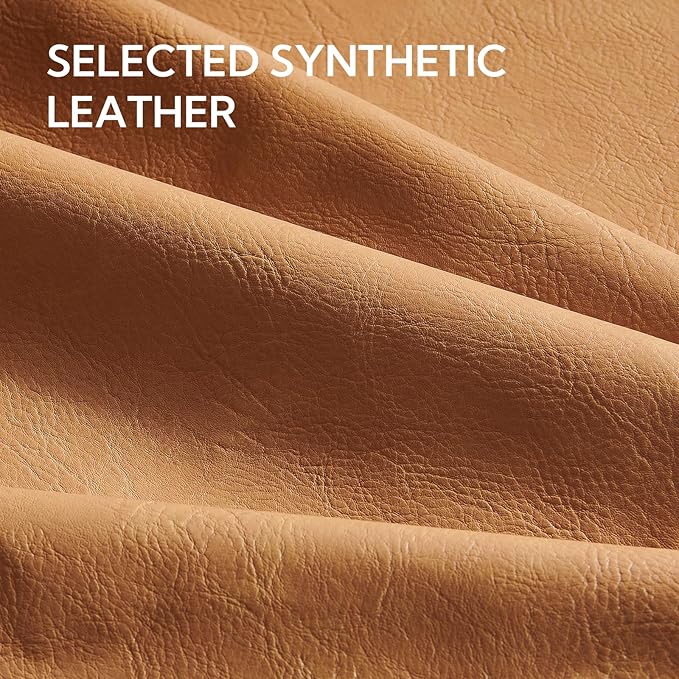 5 Seater Faux Leather Sofa Couch, 98'' L Shape Sectional Couch, Mid Century Modern Decor, Office Sectional Sofa Bed, for House, Apartment, Living Room, Tan-CasaMuseHome