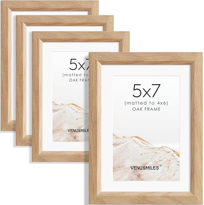 5x7 Picture Frame Set of 4 Natural Solid Oak Photo Frames with 4x6 Removable Mat Wall Hanging Large Handcrafted Frame with HD Plexiglass Wall and Tabletop Display Large Poster Frame-CasaMuseHome