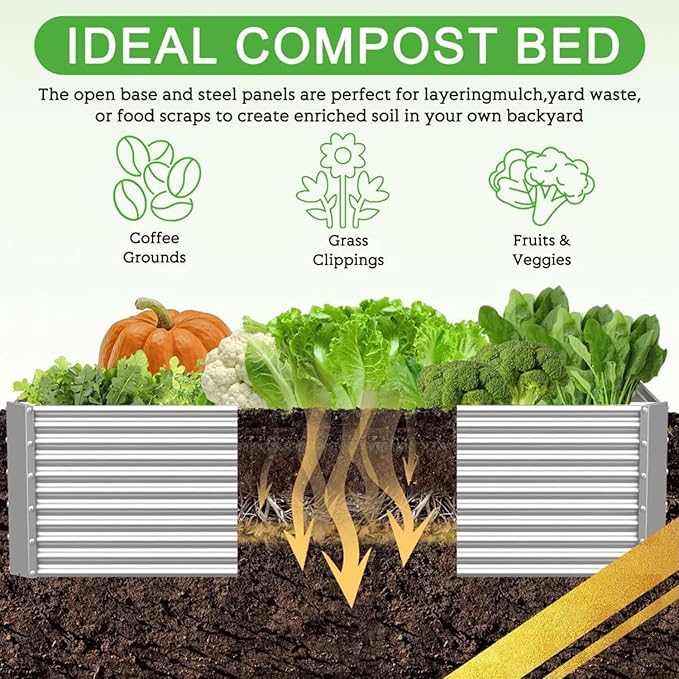 2 Pack 8x4FT Tall Galvanized Raised Garden Bed Outdoor,Metal Garden Bed for Vegetables,Steel Raised Beds for Gardening,Above Ground Garden Box for Flower-Y2G-CasaMuseHome