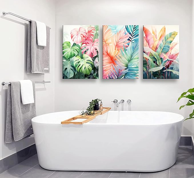 3pcs Framed Tropical Botanical Canvas Wall Art Monstera Leaves Posters Botanical Prints Bohemian style Wall Decor Pictures Palm Leaves Paintings for Bathroom living room Decoration-CasaMuseHome
