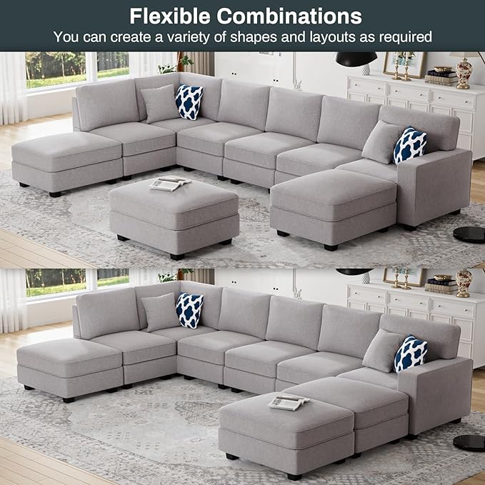 L Lengend Vansen Modular Sectional Sofa U Shaped Couch with Ottoman Modern Reversible Corner Sectional Couch for Living Room (Light Grey, U Shaped Sofa-4)-CasaMuseHome