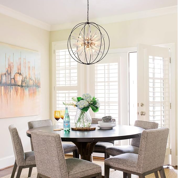 31.5" Black Gold 16-Light Globe Sputnik Chandelier Modern Industrial Adjustable Hanging Ceiling Pendant Light Fixture for Entryway Foyer Stairway Dining Living Room Hallway-CasaMuseHome