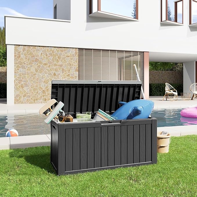 80 Gallon Resin Deck Box, Lockable Outdoor Storage Box for Patio Cushions Storage Furniture,Garden Tools, Pool Supplies, Weatherproof and UV Resistant- Black (80 Gallon)-CasaMuseHome