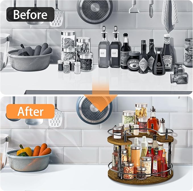 2-Tier Lazy Susan Organizer Turntable Spice Organization U-Shape 11.8" Rotating Spice Rack Height Adjustable for Cabinet, Pantry, Kitchen Countertop, Party-CasaMuseHome