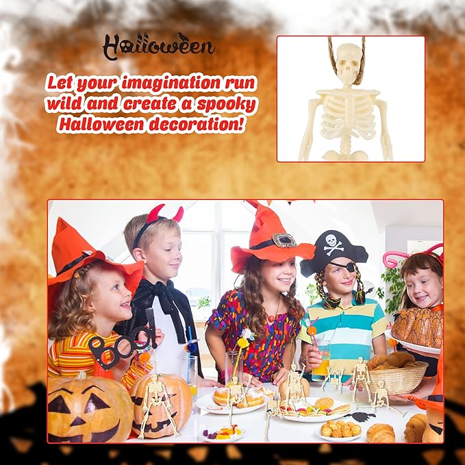 30 Pcs Halloween Mini Skeleton Figurine Decoration 6" Full Body Small Posable Skeletons Plastic Bones with Movable Joints Skeleton Figure for Halloween Garden Graveyard Haunted House Party Decor-CasaMuseHome