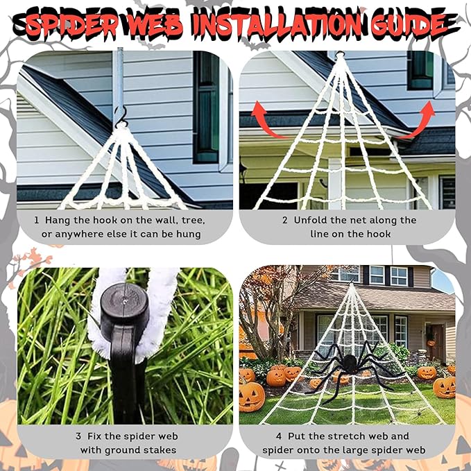 16.4 X 15.8Ft Giant Spider Web Halloween Decorations with 250 LED Lights, Halloween Spider Web Outdoor with 5Ft Large Spider, 3.53 Oz Stretch Web and 20 Small Spiders for Yard House Party Decoration-CasaMuseHome