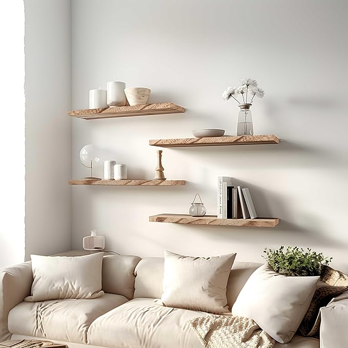 24 Inch Floating Shelves for Wall Rustic Light Wood Wall Shelves for Bedroom Set of 4-CasaMuseHome