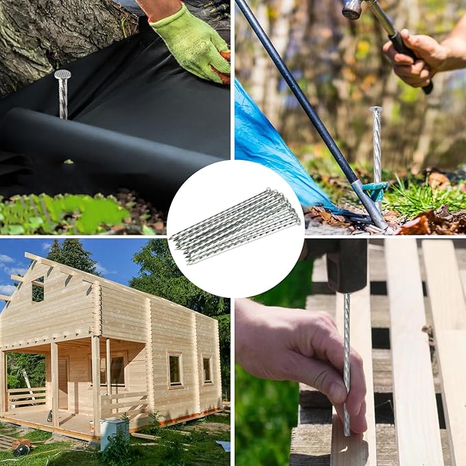 60 PCS 8 Inch Spiral Metal Galvanized Landscape Spikes, Galvanized Non-Rust Metal Garden Stakes, Garden Nails for Artificial Turf, Weed Barrier, Tent, Carpentry and More, by GENHAKON.-CasaMuseHome