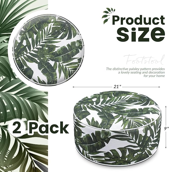 2 Pack Outdoor Inflatable Ottoman Waterproof Inflatable Pouf Foot Rest with Handle D21 x H9 Portable for Patio Camping Garden or Home-CasaMuseHome