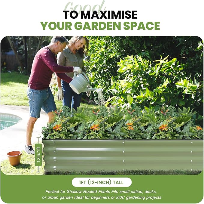 5-in-1 Adjustable Raised Garden Bed Kit | Galvanized Planter Boxes for Vegetables, Flowers | 12" Tall, Multiple Sizes (8x3x1ft, 9x2x1ft, 10x1x1ft, 6x5x1ft, 7x4x1ft) | Outdoor Metal Raised Bed, Green-CasaMuseHome