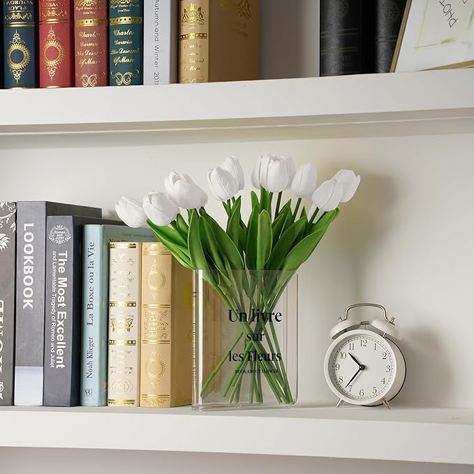 20pcs White Artificial Tulip Fake Flower 12.9 Inch Spring Mother's Day Easter Gift for Home Kitchen Wedding Decoration-CasaMuseHome