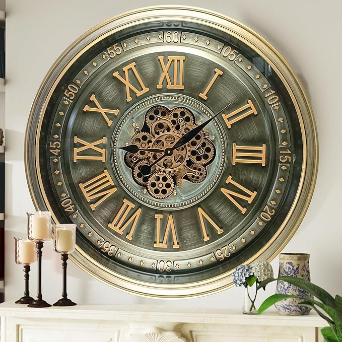 32'' Inch Real Moving Gear Wall Clock Ireland Line (Brass Antique, 32 inches (80 cm))-CasaMuseHome