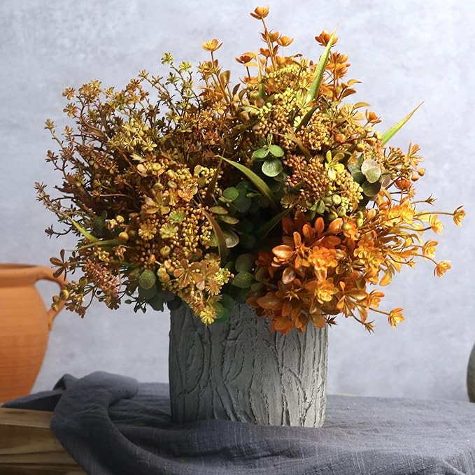 6 Bundles Artificial Fall Flowers, Autumn Decorations Leaves Greenery Shrubs for Thanksgiving Home Kitchen Room Farmhouse Floral Arrangements Indoor Outdoor Wedding Party Fireplace Fall Mixed Color-CasaMuseHome