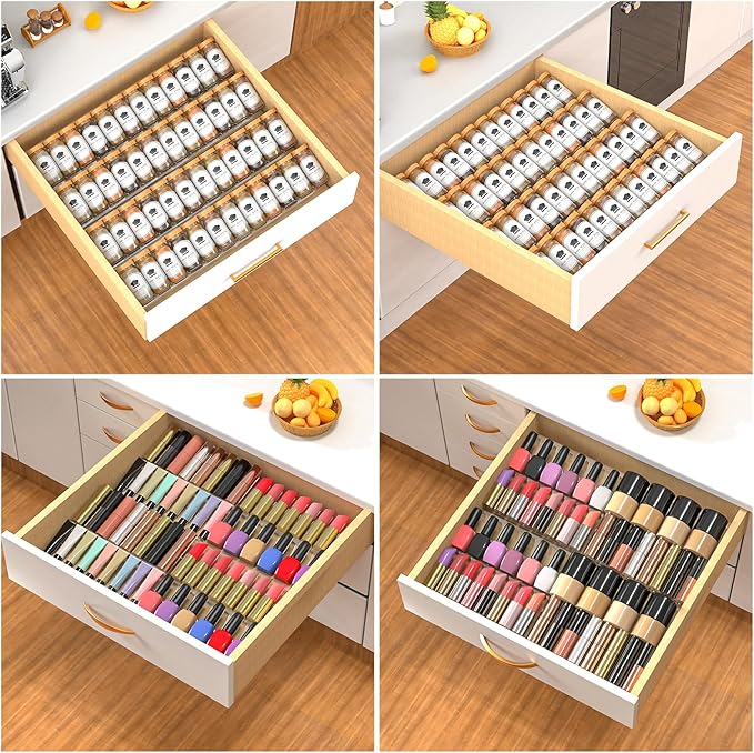 4-Tier Non-Slip Spice Drawer Organizer, 4-Pack Checkered Frosted Clear Acrylic, Expandable (11''-22'') Spice Rack for Kitchen Drawer Storage – Holds Seasonings, Herbs, and Spices (Jars Not Included)-CasaMuseHome