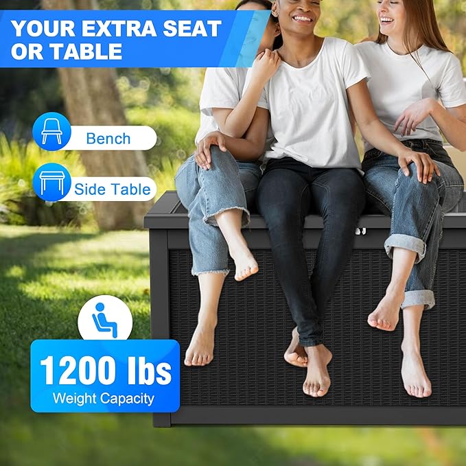 260 Gallon Deck Box XXL Large Outdoor Storage for Patio Furniture,Outdoor Cushions,Garden Tools and Pool Supplies,Waterproof,Resin,Lockable(Black Rattan)-CasaMuseHome