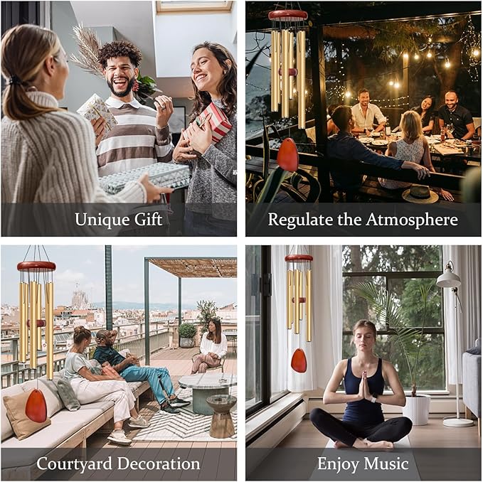 28" Wind Chime for Mothers Day, Decorative Wind Chimes for Outside, Memorial Windchimes Remembrance Gift for Women Mom Grandma, Metal Wind Chimes Outdoor Decor for Garden Patio Zen(Gold)-CasaMuseHome