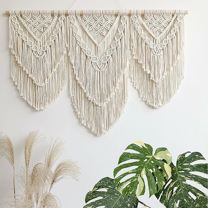 Achart Macrame Wall Hanging Large- Boho Wall Decor- large wall art- Wall Decor Living Room- Macrame Tapestry Boho Decor for Bedroom (Beige-H)-CasaMuseHome
