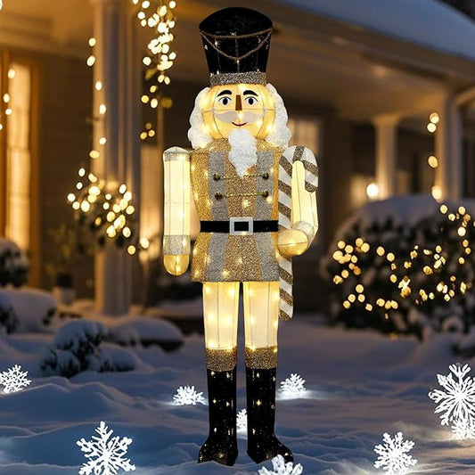61Inch Nutcracker Christmas Decor Outdoor with LEDs 5 Feet Lighted Large Nutcracker Lighted Christmas Decorations Outdoor with Stakes & Zip Ties for Xmas Yard, Porch, Lawn-CasaMuseHome