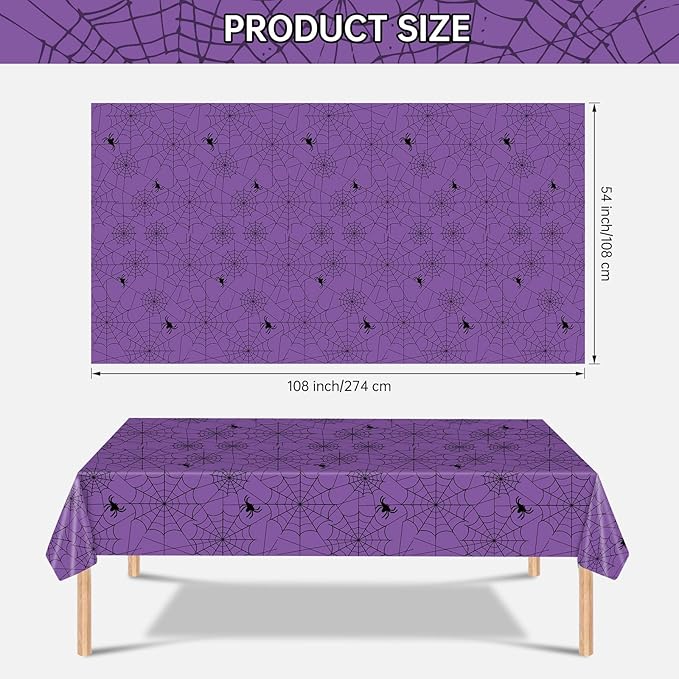 2 Pcs Halloween Tablecloth - Plastic Halloweens Spider Webs Table Cloth, Purple Disposable Rectangle Spiderweb Table Cover for Halloween Party Decorations Supplies Favors Tables Decor, 108 x 54 Inch-CasaMuseHome