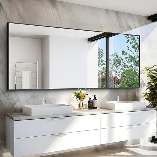 36x72inch Bathroom Mirror, Black Rectangle Mirror with Thin Metal Frame, Large Rectangular Wall Mirrors for Bathroom, Living Roomm, Hair Salon, Big Farmehouse Mirror Hang Horizontal/Vertical-CasaMuseHome