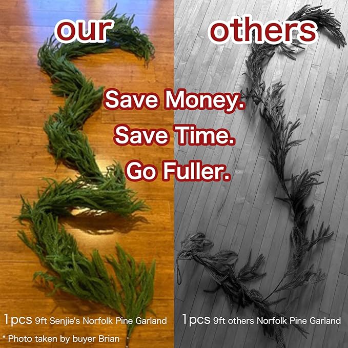 15FT Christmas Garlands Norfolk Pine Garland Real Touch Artificial Faux Greenery Garland for Holiday Indoor Outdoor Decor-CasaMuseHome