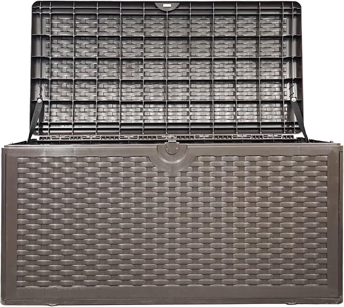 80 Plus Gallon Outdoor Storage Box, Waterproof Resin Deck Box Outdoor Storage Bin for Patio, Poolside, and Garden, Lockable & UV-Resistant, Ideal for Small Spaces, Brown-CasaMuseHome