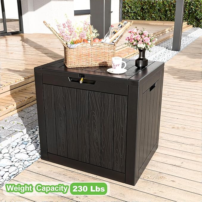 30 Gallon Outdoor Deck Box,Storage Lockable Waterproof Patio Furniture,Garden Tools,Cushions,Pool Accessories Outside Storage Resin Box(Black)-CasaMuseHome