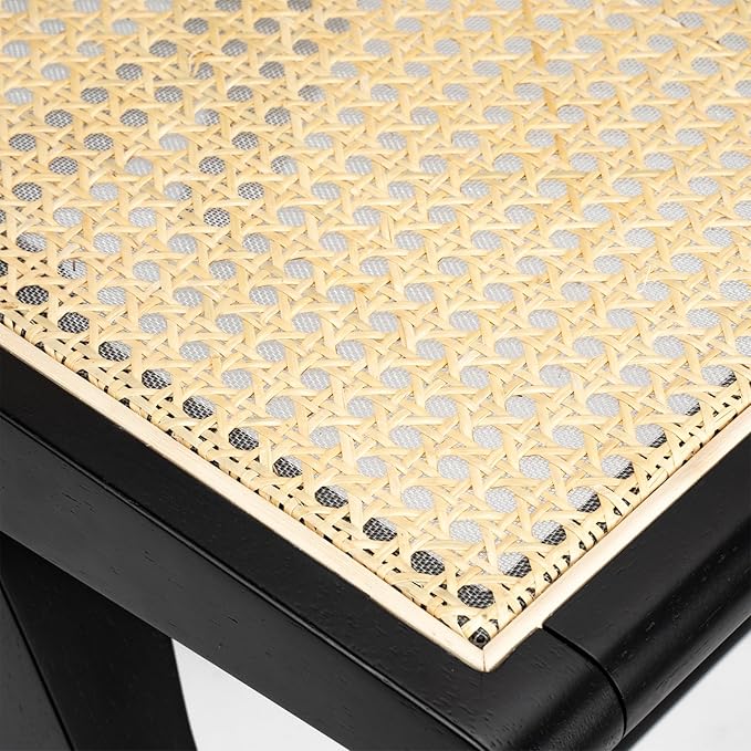 Accent Chair Dining Chairs Set of 2, Solid Wood Frame Boho Rattan Chair, Mid Century Modern Accent Chairs for Living Room Bedroom Dining Room Kitchen(Black)-CasaMuseHome