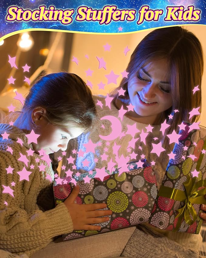 201 Pcs Glow in The Dark Stars Stickers for Ceiling, Toddler Stocking Stuffers Wall Room Decor Gifts, Luminous 3D Glowing Stars Easter Basket Stuffers for Kids Boys Girls-CasaMuseHome
